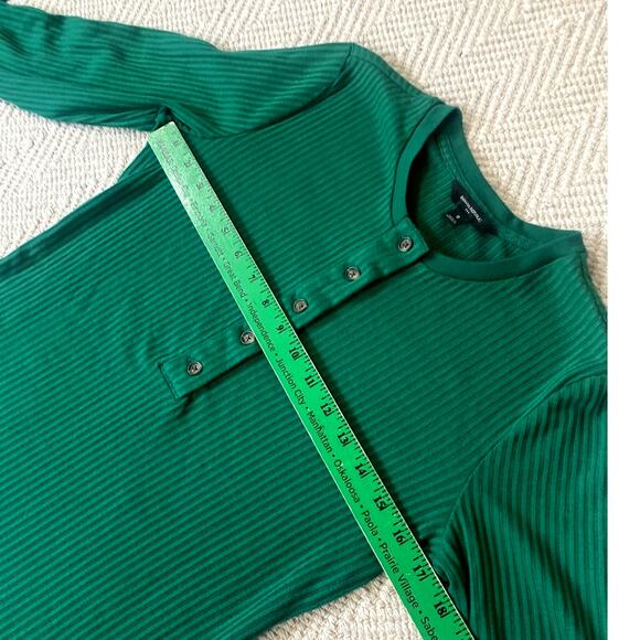 Banana Republic Women Small Green Ribbed Henley Style Top Long Sleeve - Picture 4 of 5